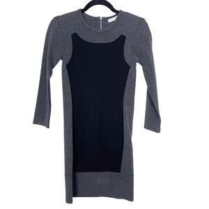 Whistles Size 2 Black Gray Knit Colorblock Long Sleeve Dress Bodycon Cocktail